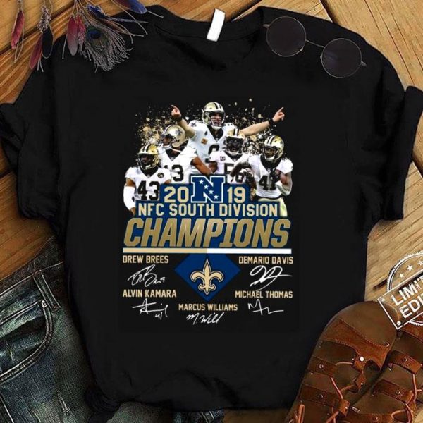 Original New Orleans Saints 2019 NFC South Division Champions signatures Drew Brees shirt