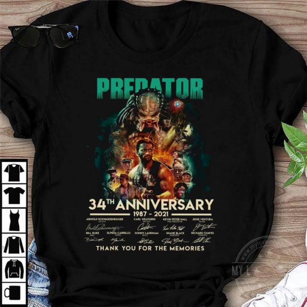 All character Predator 34th Anniversary 1987-2021 Signatures shirt
