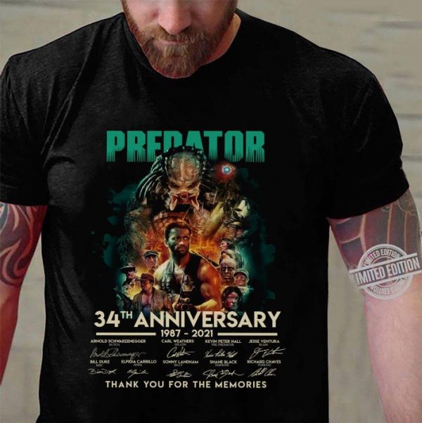 All character Predator 34th Anniversary 1987-2021 Signatures shirt