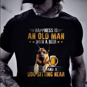 Premium German Shepherd Happiness Is An Old Man With A Beer And A Dog Sitting Near shirt