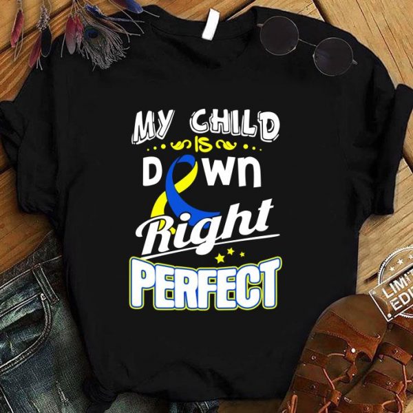Funny Down Syndrome Awareness My child is down right perfect shirt