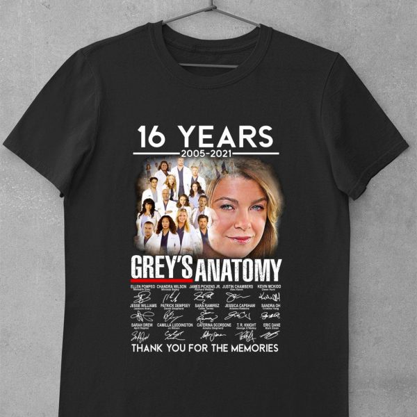 Best 16 years 2005-2021 Grey's Anatomy signatures thank you for the memories shirt