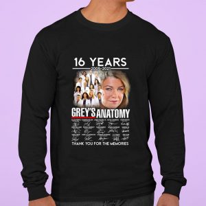 Best 16 years 2005-2021 Grey's Anatomy signatures thank you for the memories shirt 2