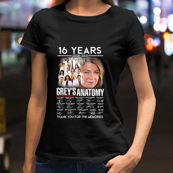 Best 16 years 2005-2021 Grey's Anatomy signatures thank you for the memories shirt