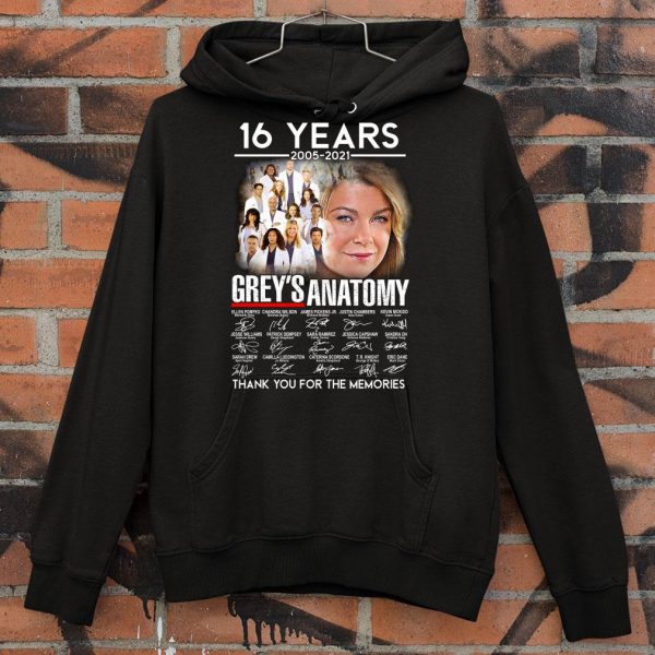 Best 16 years 2005-2021 Grey's Anatomy signatures thank you for the memories shirt