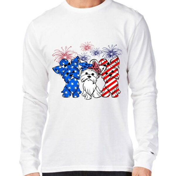 Official Fireworks Yorkshire Terrier red white and blue American flag shirt