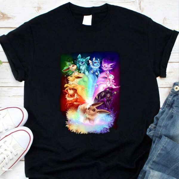 3D Colors Eevee Pokemon Evolution Rainbow Flareon Espeon Jolteon Umbreon Sylveon Vaporeon Leafeon Glaceon shirt
