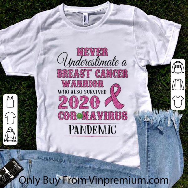Hot Never Underestimate A Breast Cancer Warrior Coronavirus Pandemic shirt
