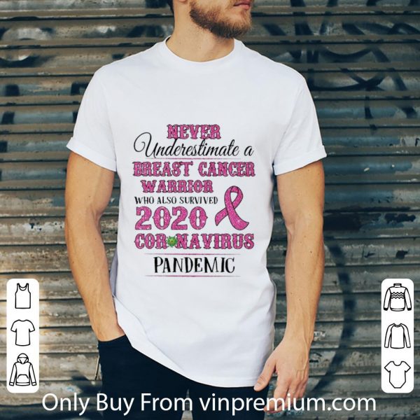 Hot Never Underestimate A Breast Cancer Warrior Coronavirus Pandemic shirt