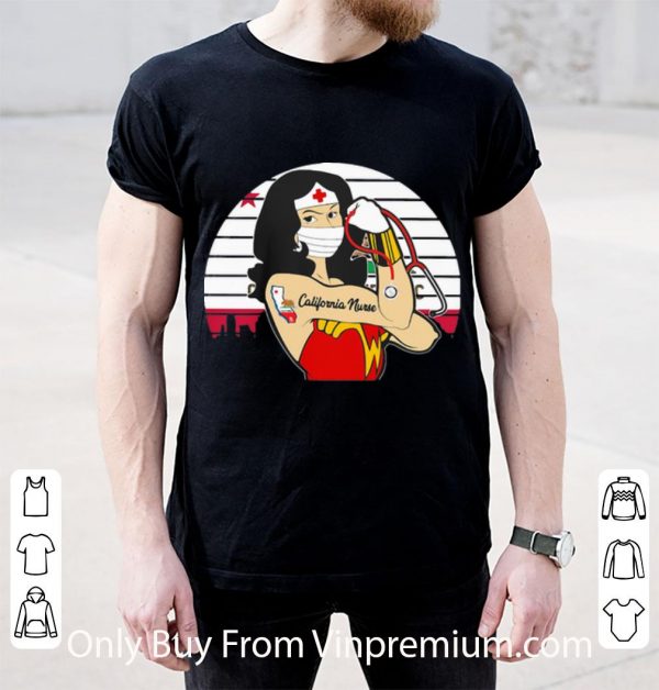 Awesome Vintage Wonder Woman Tattoos California Nurse Covid-19 shirt