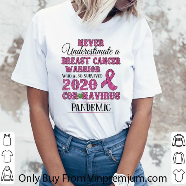 Hot Never Underestimate A Breast Cancer Warrior Coronavirus Pandemic shirt