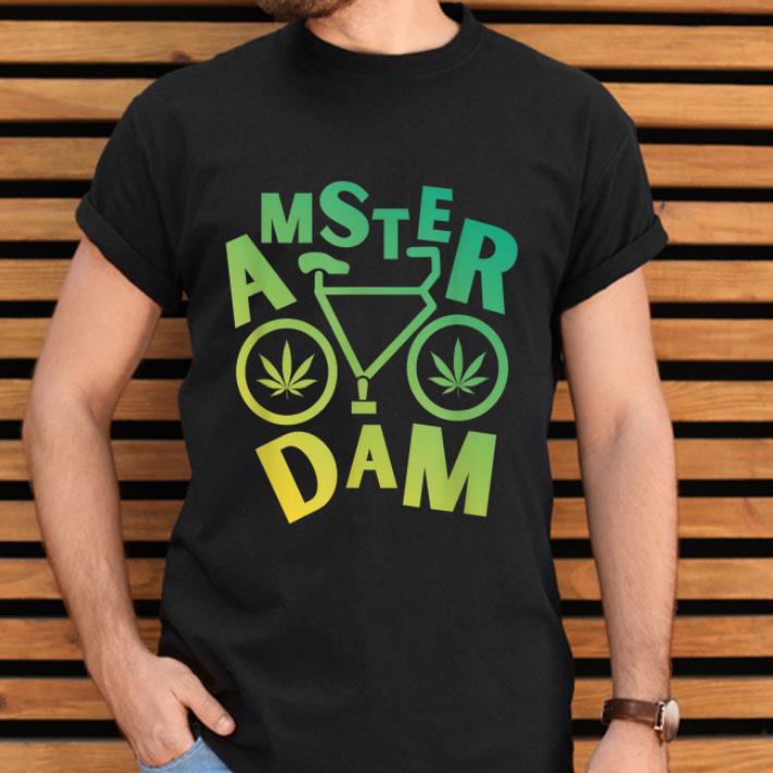 Amsterdam T Women Men Weed Leaf Bicycle Marijuana Gift Shirt