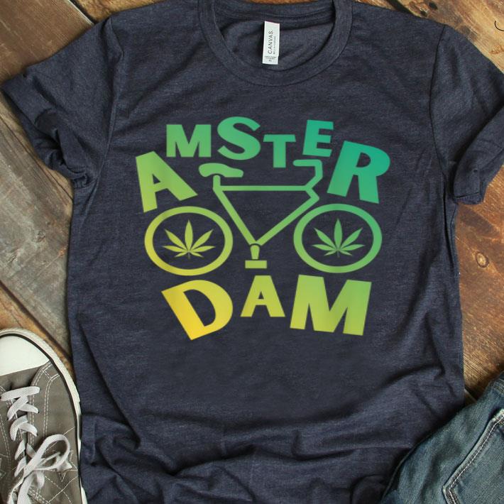Amsterdam T Women Men Weed Leaf Bicycle Marijuana Gift Shirt