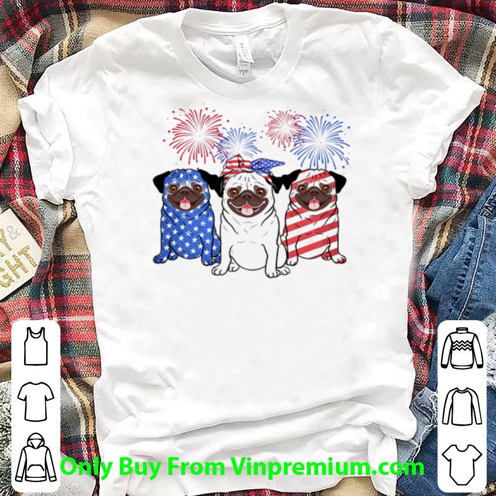 Top Firework Pug Red Blue White American Flag Independence Day shirt