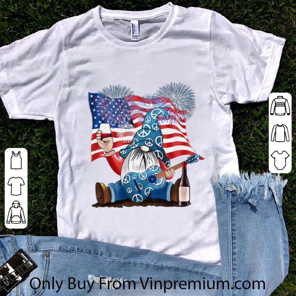 Hot Gnomes Wine Guitar Peace American Flag Independence Day shirt