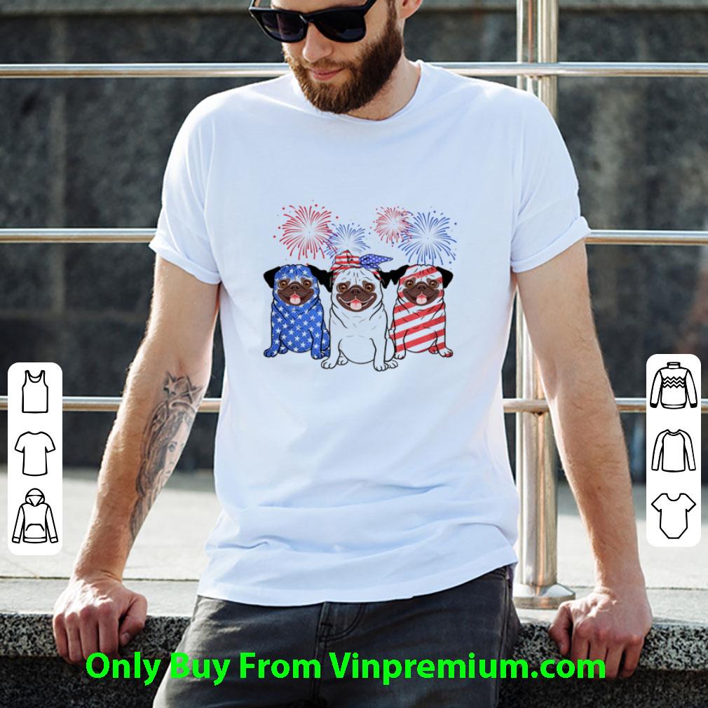 Top Firework Pug Red Blue White American Flag Independence Day shirt