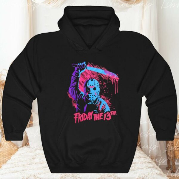 Awesome Friday The 13th Jason Voorhees Neon Swinging Machete T-Shirt