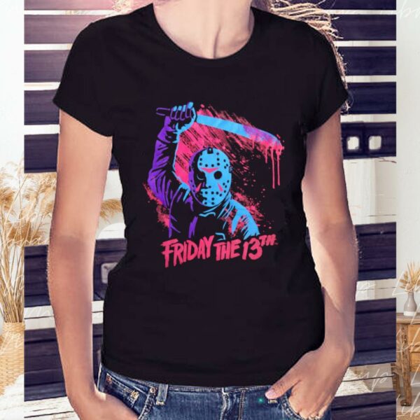 Awesome Friday The 13th Jason Voorhees Neon Swinging Machete T-Shirt