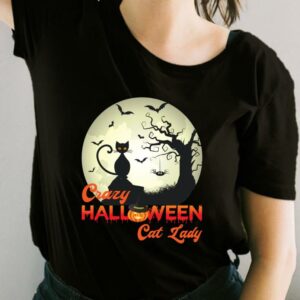 Black Cat Halloween Shirt, Crazy Halloween Cat Lady Shirt, Cat Lady Halloween For Fan Shirt 1
