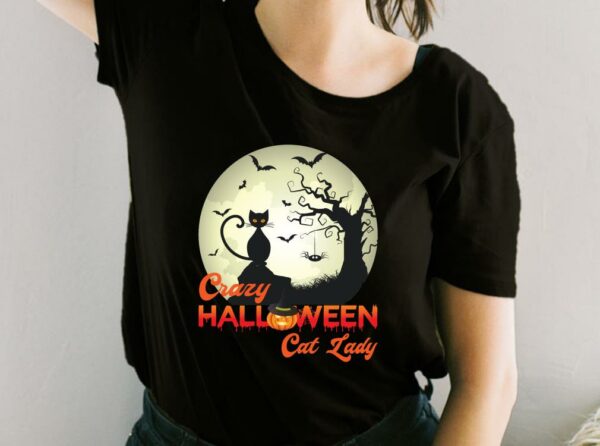 Black Cat Halloween Shirt, Crazy Halloween Cat Lady Shirt, Cat Lady Halloween For Fan Shirt