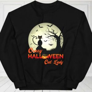Black Cat Halloween Shirt, Crazy Halloween Cat Lady Shirt, Cat Lady Halloween For Fan Shirt 2