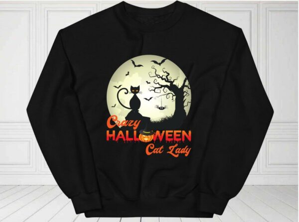 Black Cat Halloween Shirt, Crazy Halloween Cat Lady Shirt, Cat Lady Halloween For Fan Shirt