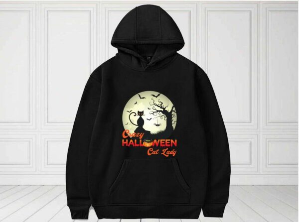 Black Cat Halloween Shirt, Crazy Halloween Cat Lady Shirt, Cat Lady Halloween For Fan Shirt