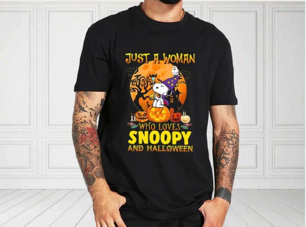 Just A Woman Who Loves Snoopy And Halloween Shirt, Just A Girl Who Loves Snoopy Halloween For Fan Shirt