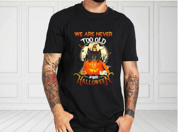 Dachshund Witch Pumpkin We Are Never Too Old For Halloween Shirt, Dachshund Halloween For Fan Shirt