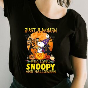 Just A Woman Who Loves Snoopy And Halloween Shirt, Just A Girl Who Loves Snoopy Halloween For Fan Shirt