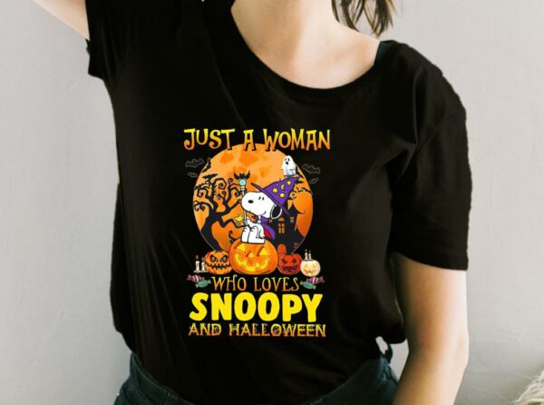 Just A Woman Who Loves Snoopy And Halloween Shirt, Just A Girl Who Loves Snoopy Halloween For Fan Shirt