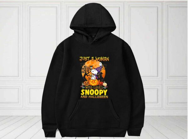 Just A Woman Who Loves Snoopy And Halloween Shirt, Just A Girl Who Loves Snoopy Halloween For Fan Shirt
