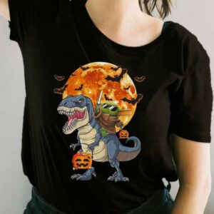 Star Wars Baby Yoda Riding Dinosaur T-rex Pumpkin Moon Halloween For Fan Shirt