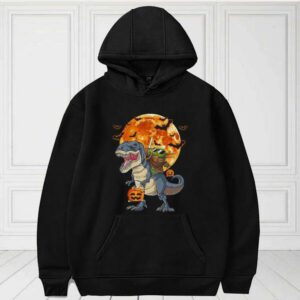 Star Wars Baby Yoda Riding Dinosaur T-rex Pumpkin Moon Halloween For Fan Shirt 3