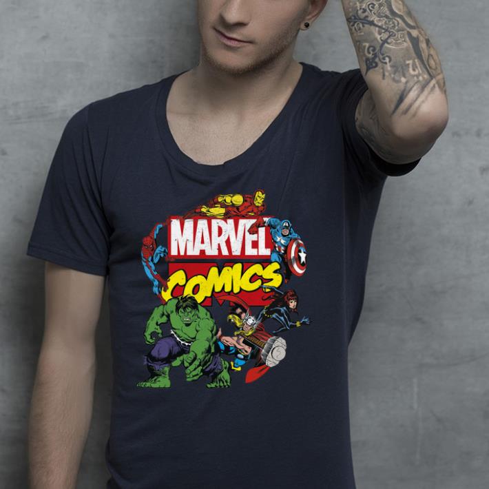Marvel Comics Avengers Group Shot Around Logo shirt Marvel Comics Avengers Group Shot Around Logo shirt 4 - Marvel Comics Avengers Group Shot Around Logo shirt