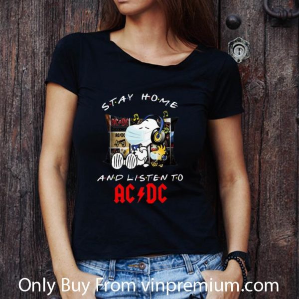 Nice Snoopy And Woodstock Stay Home And Listen To ACDC shirt