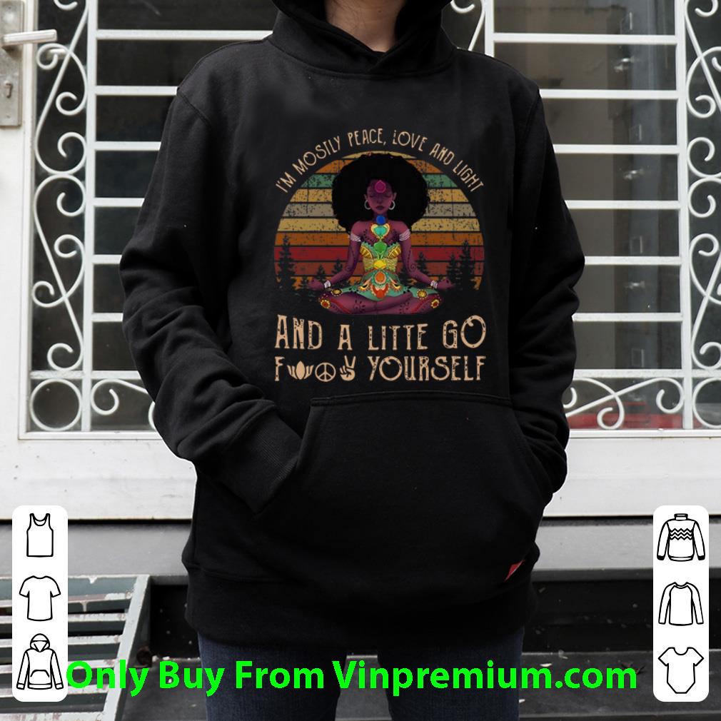 b436fe22 top vintage black queen yoga i m mostly peace love and light shirt 4 - Top Vintage Black Queen Yoga I’m Mostly Peace Love And Light shirt