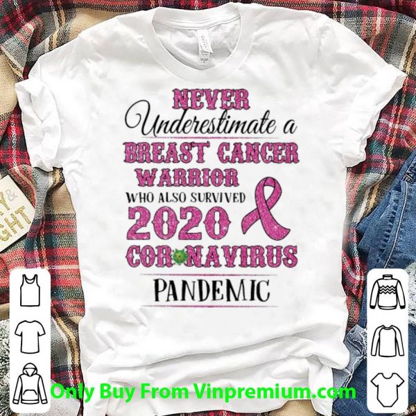 Never Underestimate A Breast Cancer Warrior Coronavirus Pandemic Shirt