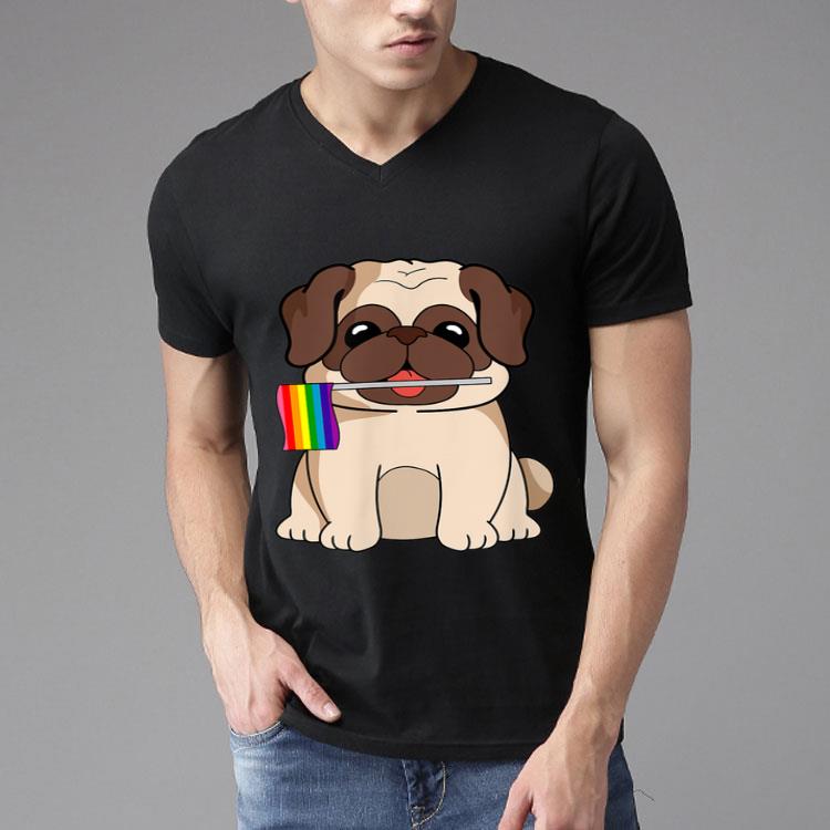LGBT Pride Cute Pug Dog With Rainbow Flag Gay Lesbian Love Shirt