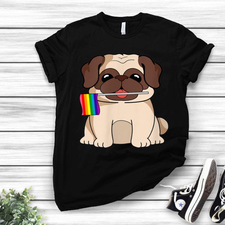 LGBT Pride Cute Pug Dog With Rainbow Flag Gay Lesbian Love Shirt