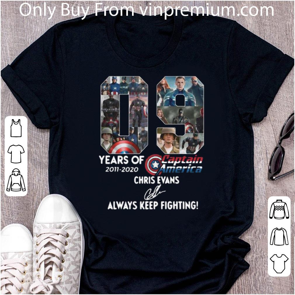 Premium 09 Years Of Captain America Chris Evans Signature Always Keep Fighting shirt