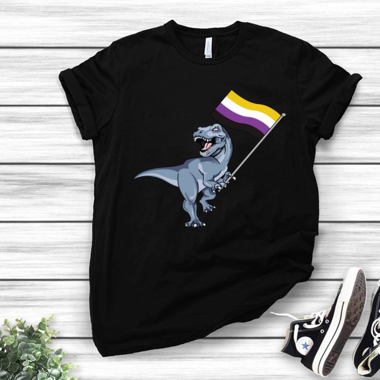 Nonbinary Flag Dinosaur Trex Demi Pride LGBT Agender Pronoun Shirt