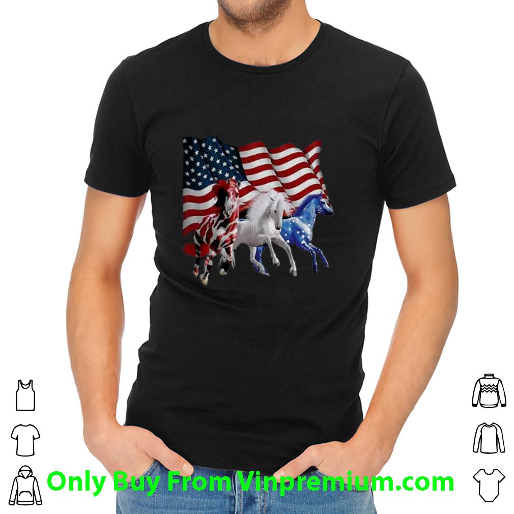 Great Red White Blue Horses American Flag Independence Day shirt