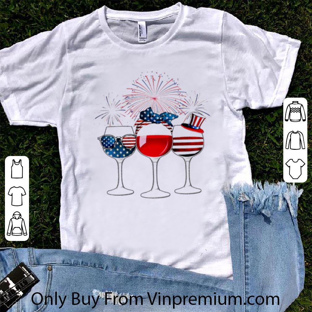 Official Firework Glass Wine American Flag Independence Day shirt