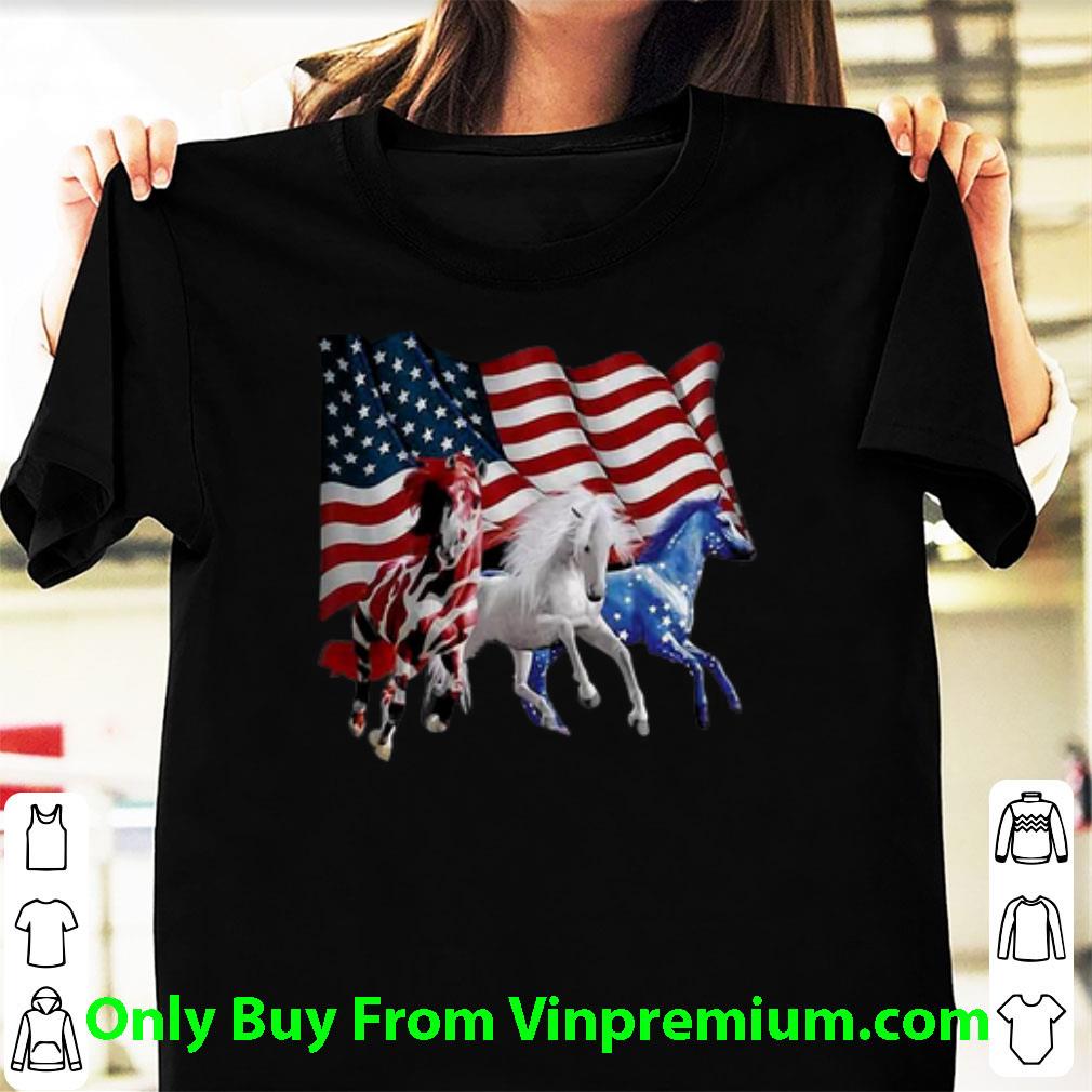 Great Red White Blue Horses American Flag Independence Day shirt
