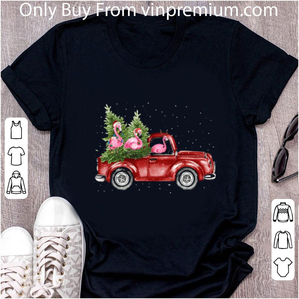 Premium Flamingos Ride Red Truck Christmas shirt