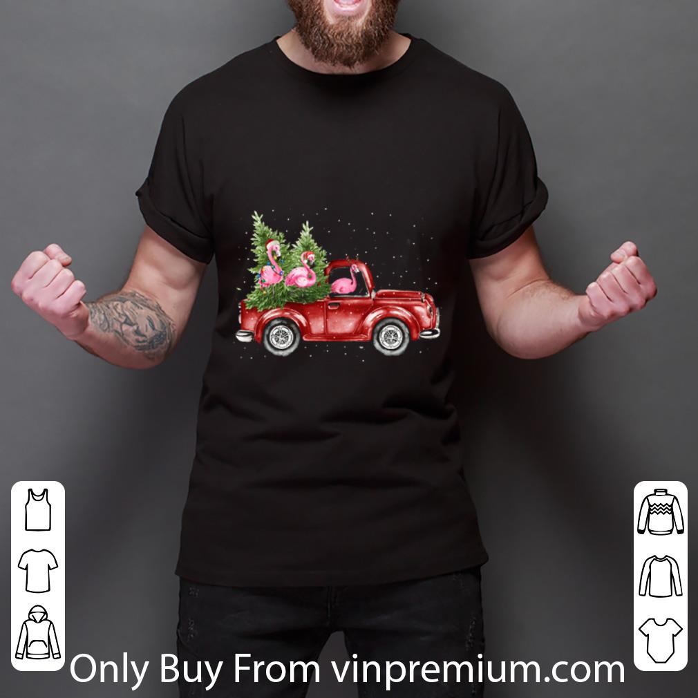 Premium Flamingos Ride Red Truck Christmas shirt