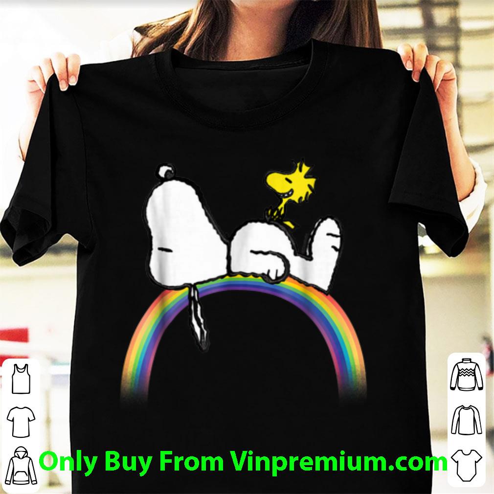 Hot Peanuts Snoopy Woodstock rainbow shirt