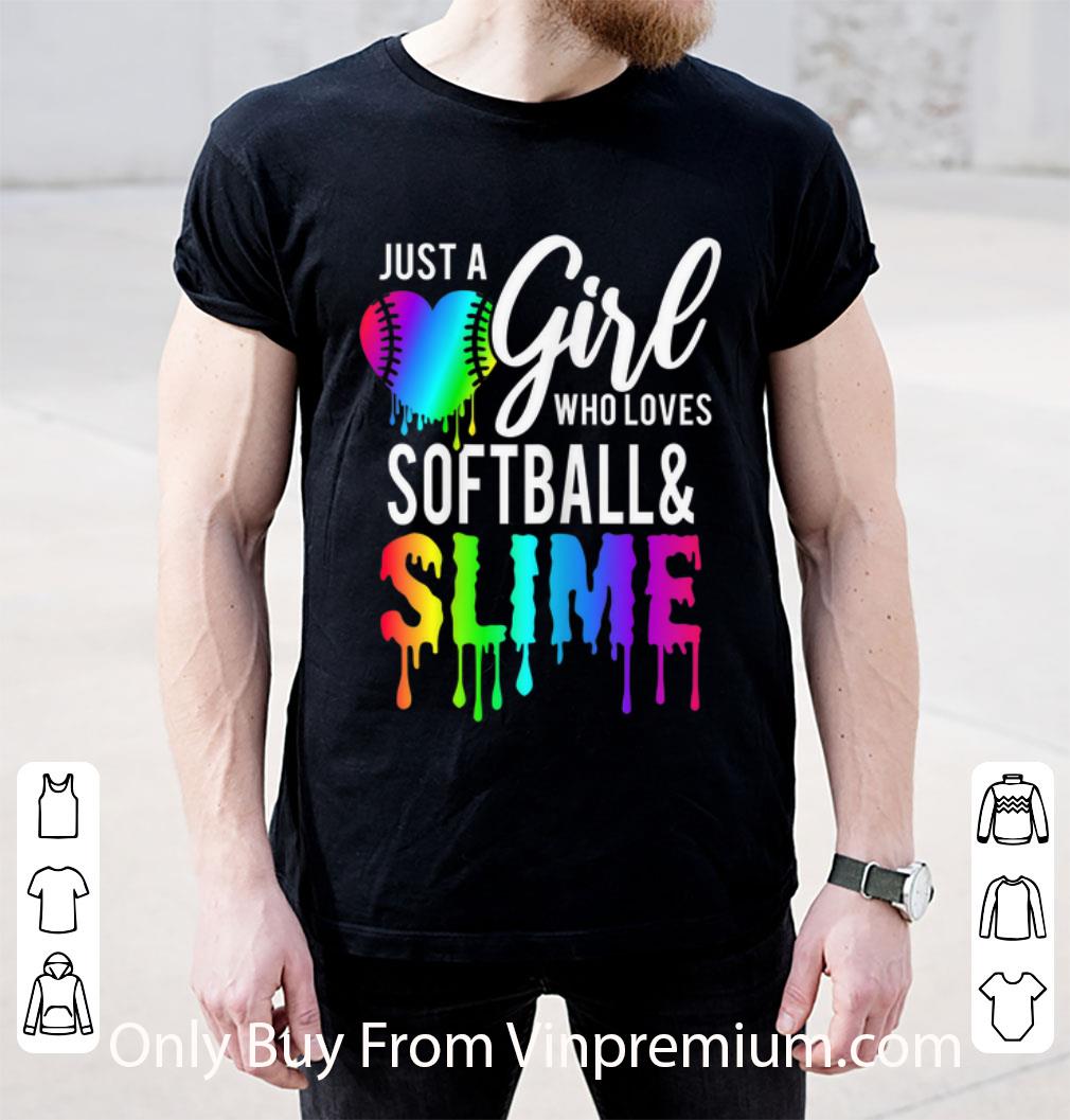 Hot Just Girl Who Love Softball & Slime Rainbow shirt