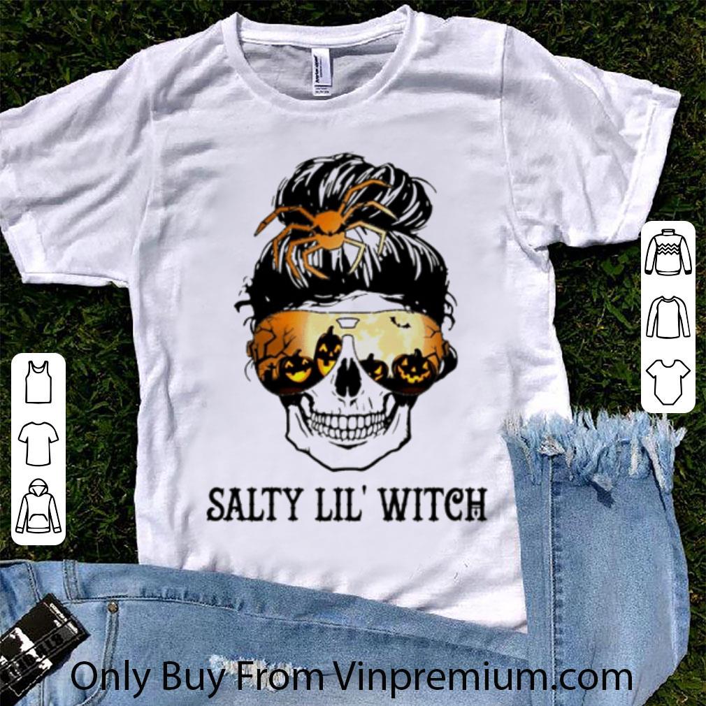 Great Skull Wearing Glasses Halloween Salty Lil’ Witch shirt